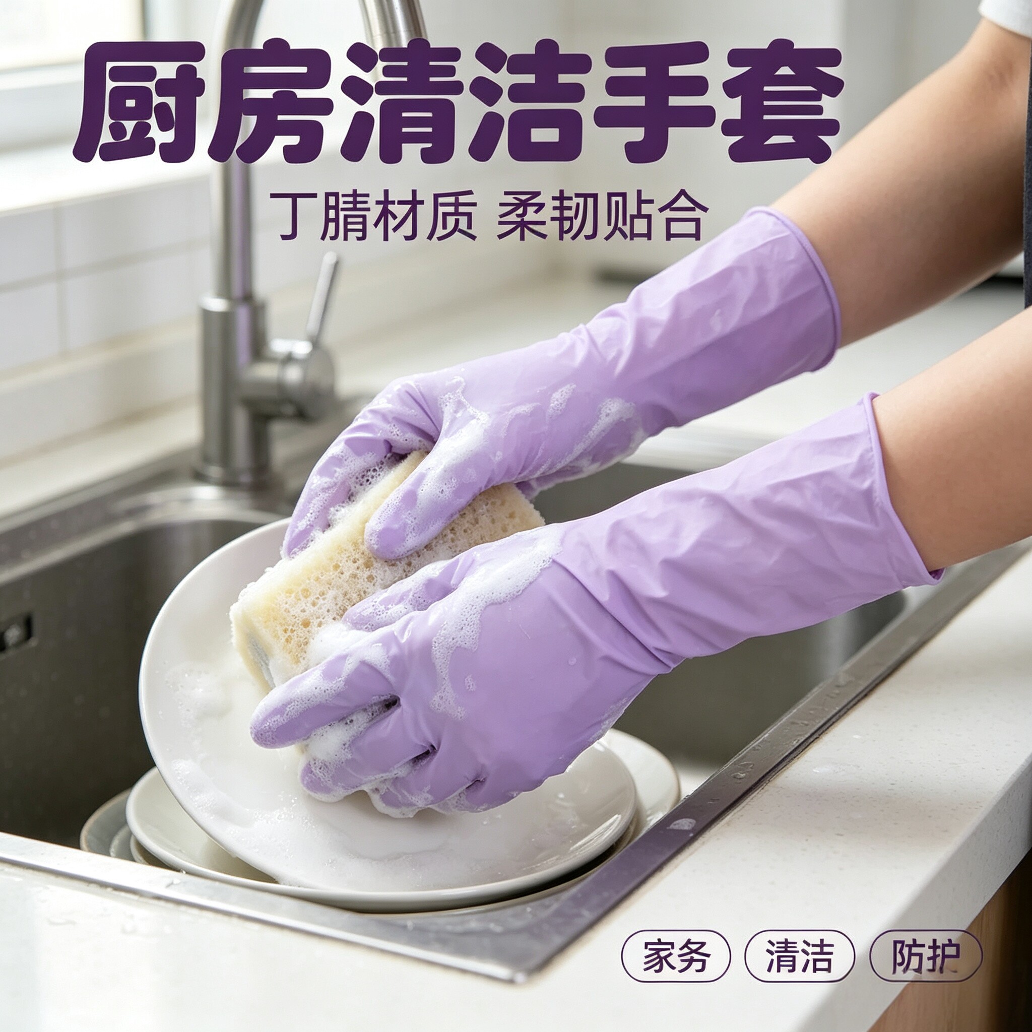 丁腈加厚食品级防水洗碗手套图片