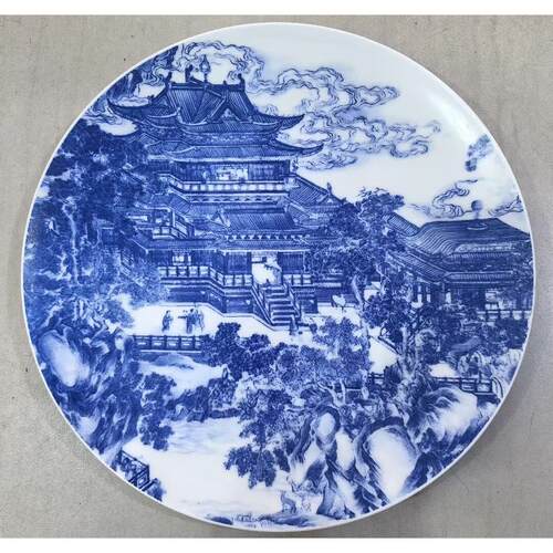 燕子瓷轩景德镇陶瓷器高白青花名楼挂盘坐盘装饰盘子家居客厅摆件