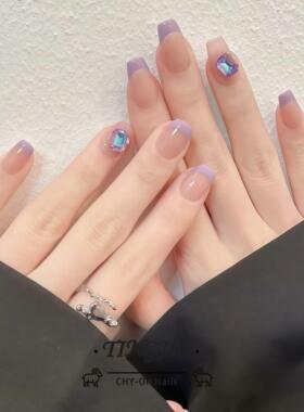 【潘多拉】美甲紫色法式手工穿戴甲冰透卸甲片渐变简约夏日穿戴甲