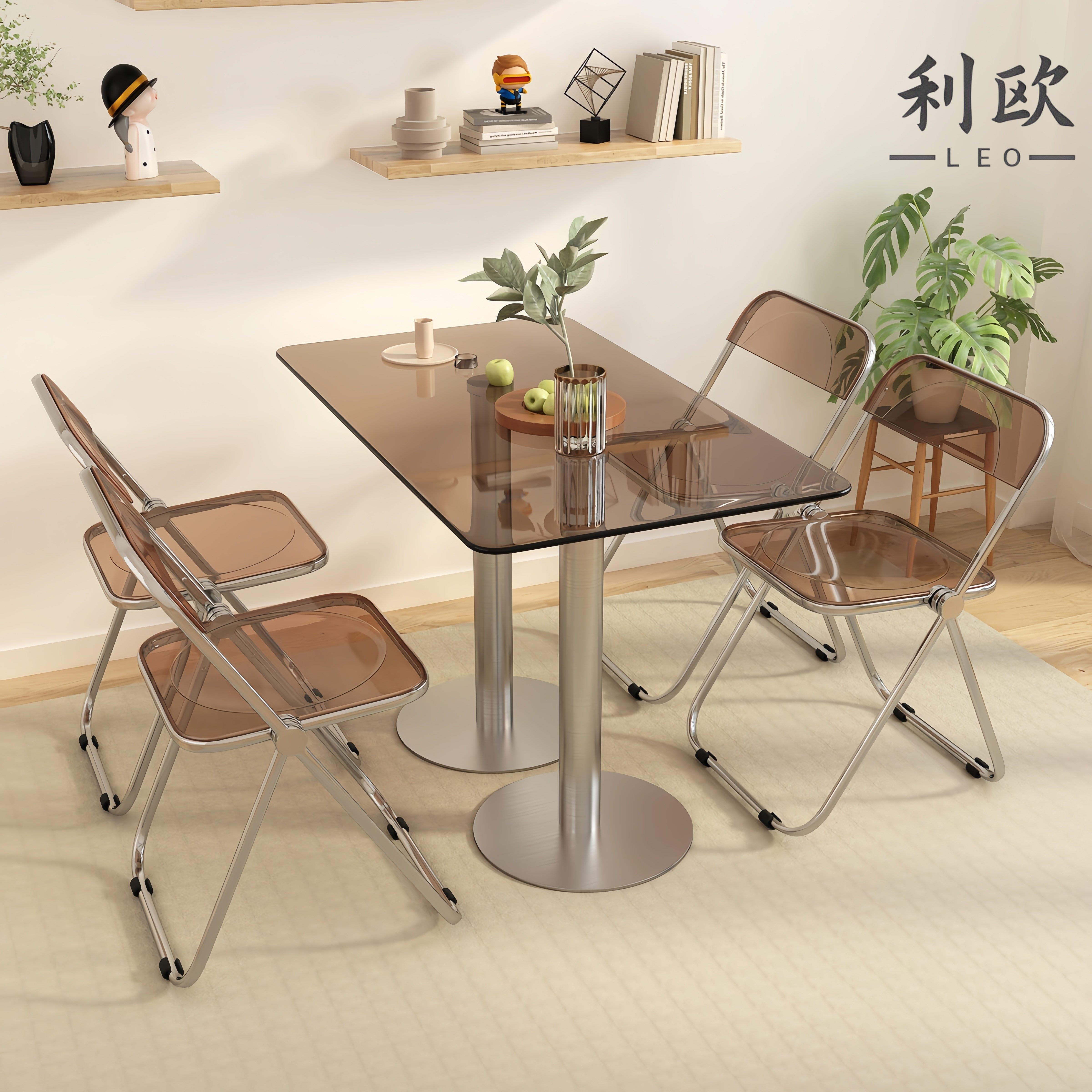 钢化玻璃餐桌甜品奶茶店长方形桌子现代简约玻璃桌商用餐桌椅组合