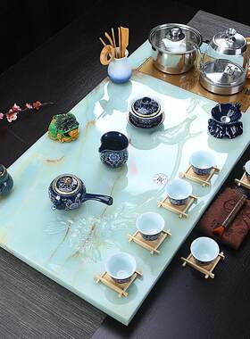 仿玉石功夫茶具套装家用简约现代欧式高端全自动一体石茶盘茶托盘