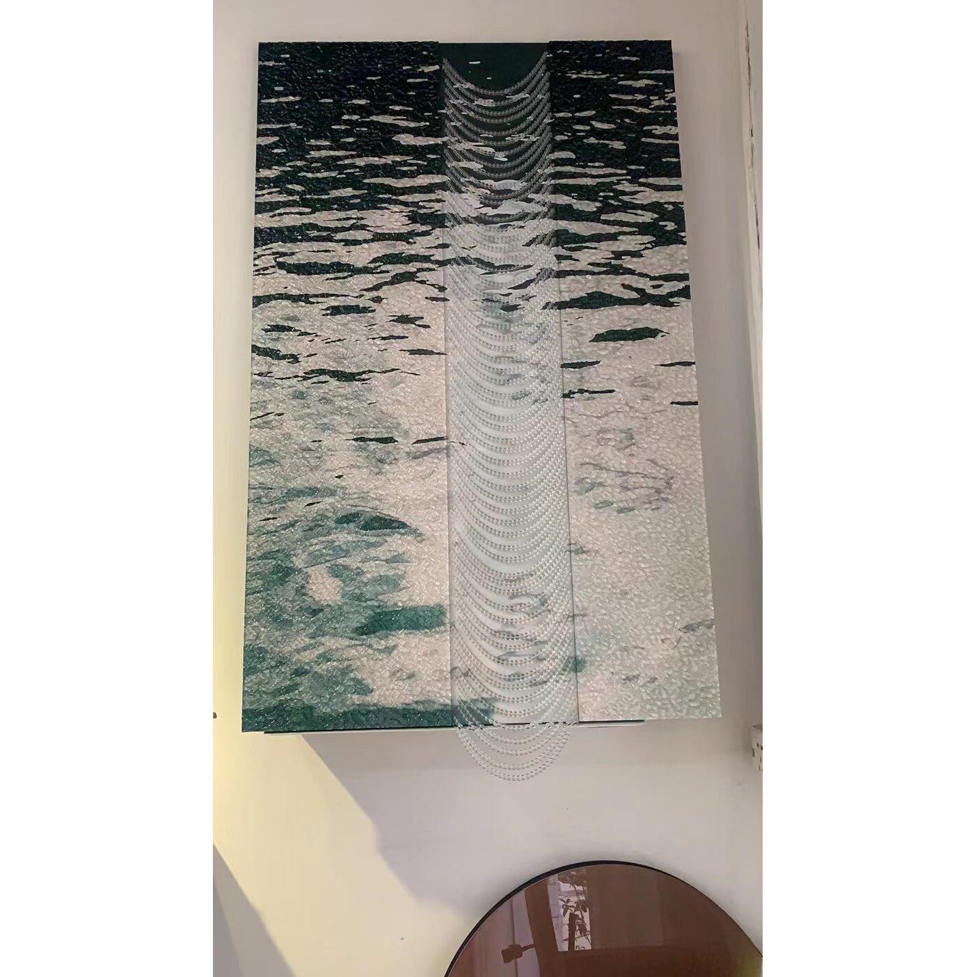 客厅挂画玄关装饰画亚克力水波纹立体实物画绿色系装饰画定制