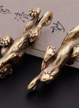 纯钥匙扣兵符虎符信物挂件老虎车钥匙黄铜铜器小铜玩微雕铜件挂饰