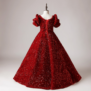 女中童亮片长款 端庄大气生日宴会公主裙儿童主持人钢琴演出晚礼服