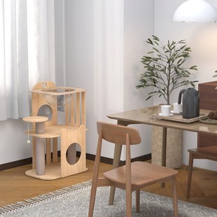 萌助实木太空舱猫架子猫爬架小型猫窝猫抓板一体猫树户型跳台玩具