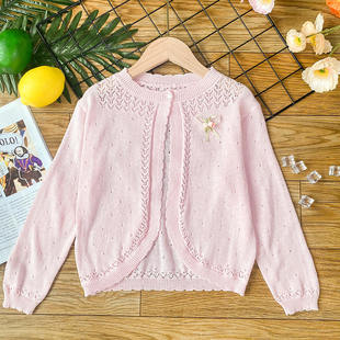 薄款 女童毛衣开衫 夏季 2023新款 女宝宝针织外搭 儿童外套纯棉空调衫
