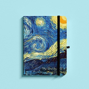 梵高星空笔记本160克超厚无酸纸绑带B6硬面点阵 空白手账本 横线