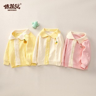 婴幼儿翻领可爱娃娃领长袖 新款 上衣外套 秋冬春季 女童毛衣针织开衫