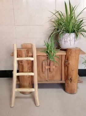 原木装饰梯子复古民宿梯形置物架影楼拍照道具幼儿园小梯橱窗楼梯