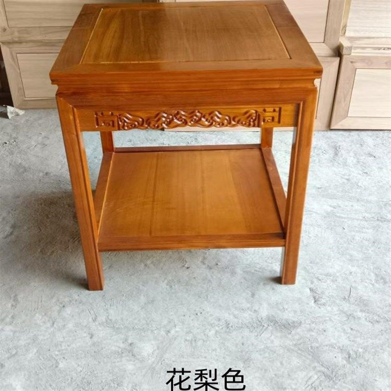 纯实木小方桌正方形茶桌中式沙发侧边几角几全榆木鱼缸奇石架新款