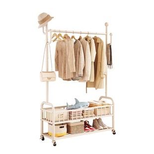 衣帽架落地卧室家用室内阳台简易双层可移动晾衣杆收纳架挂衣架子