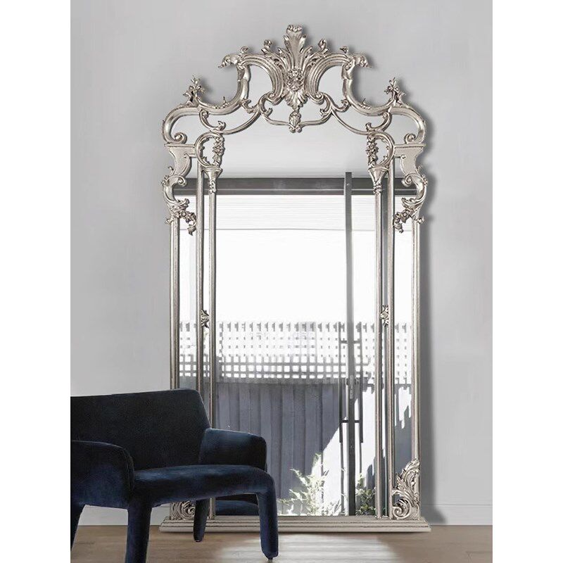 法式复古全身镜欧式壁挂穿衣镜奢华实木雕花落地镜婚纱店大试衣镜