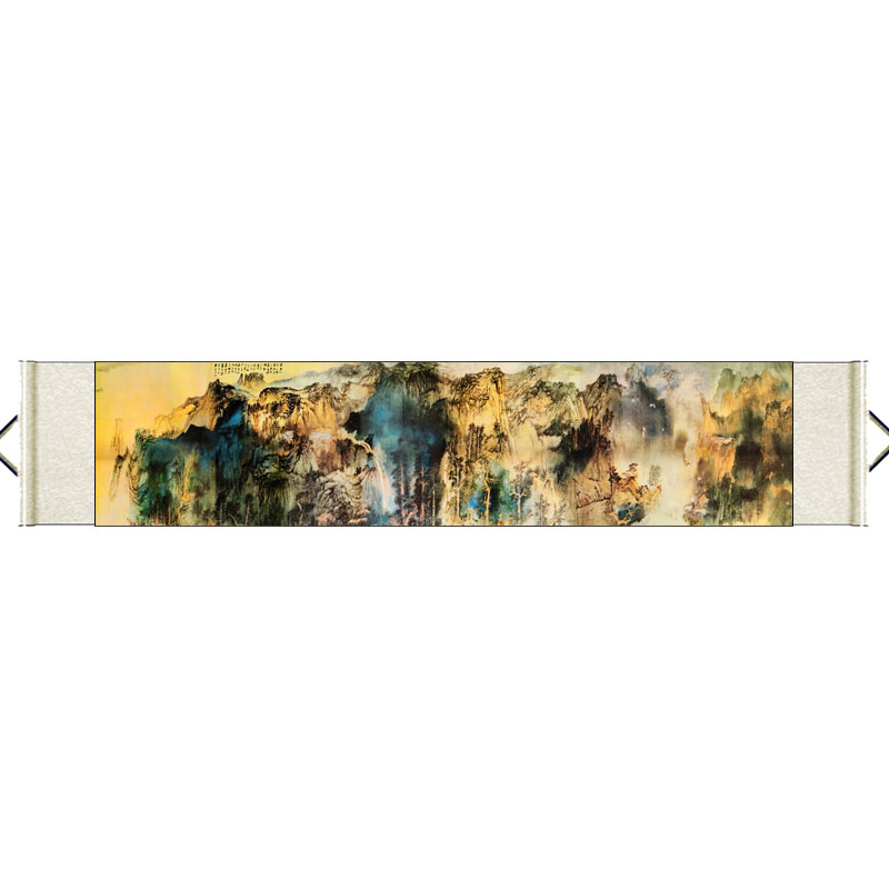 山水画新款书法携琴古代名家字画卷轴画横幅丝绸画绢画仿古宣纸画