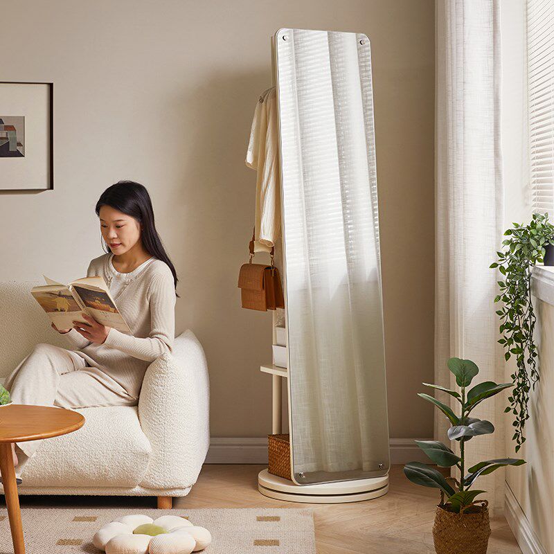 家逸实木全身镜卧室试衣镜客厅落地镜门口穿衣镜家用衣挂一体镜子