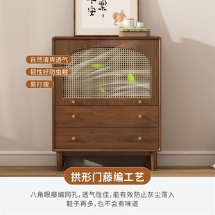 复古藤编实木腿置物柜客厅收纳斗柜小立柜卧室餐厅靠墙储物抽屉柜