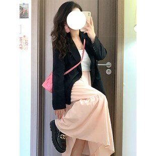 百搭休闲西装外套女秋冬大码微胖穿搭一整套小个子蛋糕裙时尚套装