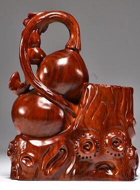 花梨木雕葫芦笔筒摆件实木质文房办公室书房用品家居客厅工艺礼品