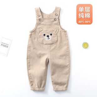 男童一岁儿童女婴儿背带裤 纯棉柔软长裤 子可开档 背带裤 宝宝春秋装