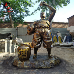 大碗喝酒模型抱坛子人物民俗文化流水摆件户外园林玻璃钢铸铜雕塑
