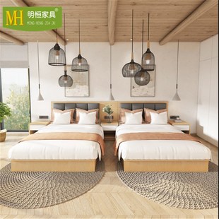 酒店家具标间全套定制快捷客房双人床源头工厂公寓民宿宾馆专用床