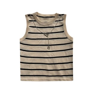 圆领外穿上衣 防走光贴身无袖 杏色条纹西装 内搭小背心女夏2023新款