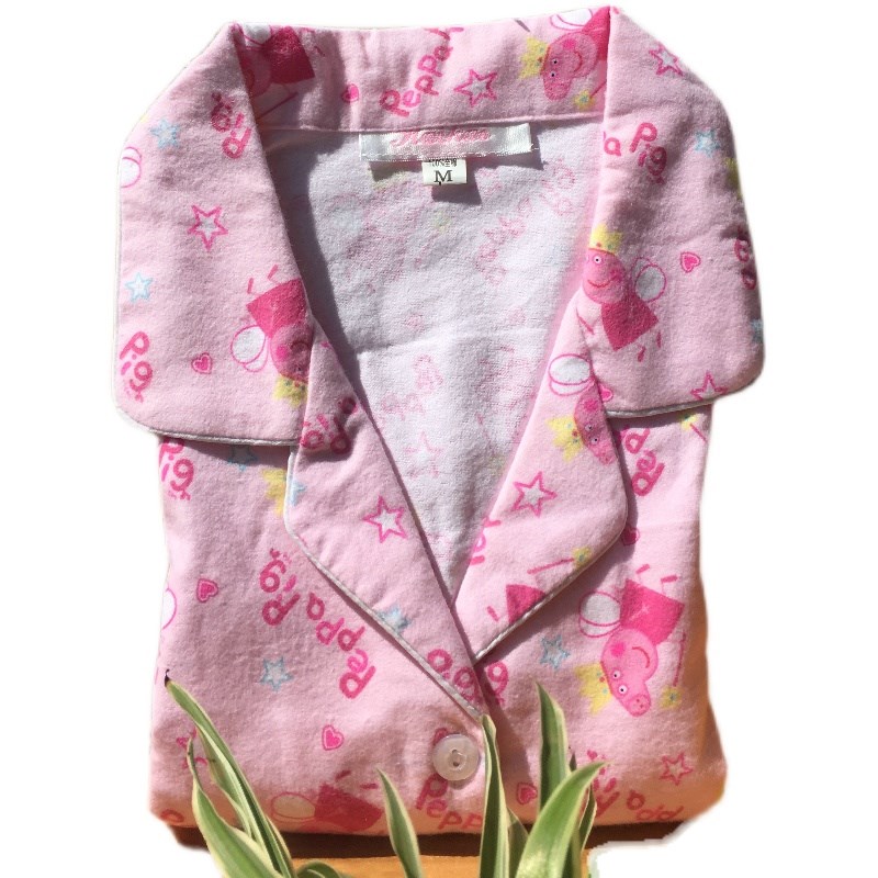 中老年妈妈睡衣女士纯棉磨毛绒布格子翻领简约宽松春秋家居服套装