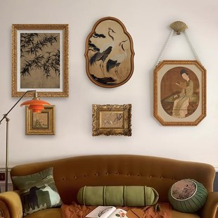 中古风仙鹤国风装 法式 饰画书房客厅餐厅斗柜墙面壁饰挂画 瑞鹤