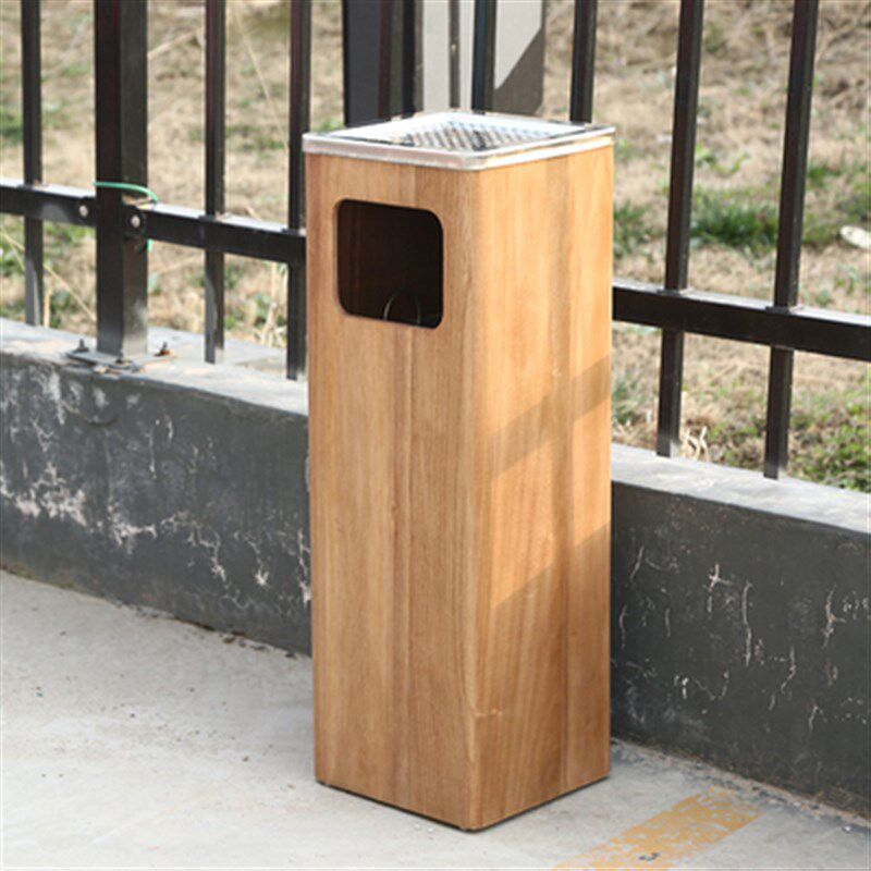 溢芯酒店中式大号实木垃圾桶带烟灰缸木质商用创意茶室办公室商场