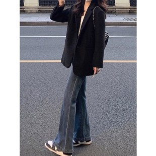 胖mm显瘦高腰梨形身材阔腿裤 春季 女2024年新款 微喇叭牛仔裤 子 大码