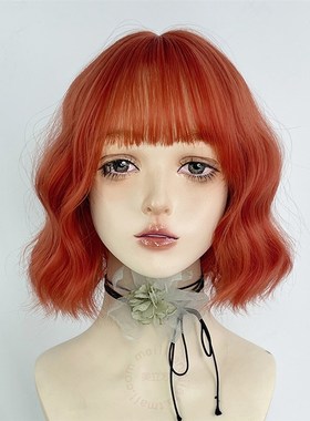 脏橘色假发女全头套橙色短卷发cos万用羊毛卷蛋蛋卷头lolita欧美