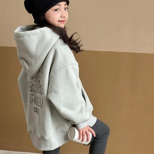 女童加绒卫衣2023新款 儿童外套潮 秋冬加厚中大童宽松连帽上衣冬装