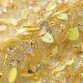 鹅黄色珠片 ELIE SAAB高定礼服布料 进口手工重工面料 刺绣 钉珠