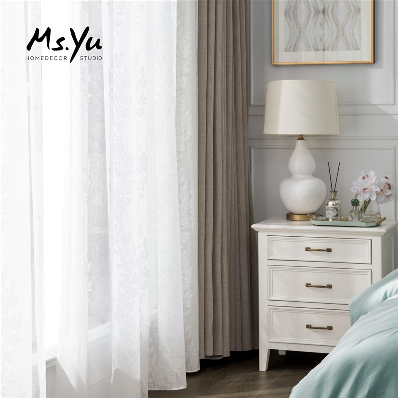 窗纱 栎叶珊瑚樱飘窗窗纱窗帘 客厅卧室绣花窗纱白纱 #喻小姐