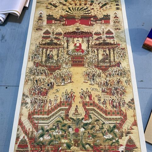 清 丁观鹏 极乐世界庄严图绢本设色 真迹微喷复制装饰画挂轴装裱