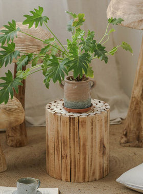 实木小圆凳民宿装饰客厅侘寂风软装造景庭院小凳子花器花几摆件