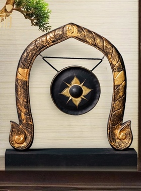 异丽东南亚风格实木装饰品摆件客厅电视柜摆设泰国工艺品会所铜锣