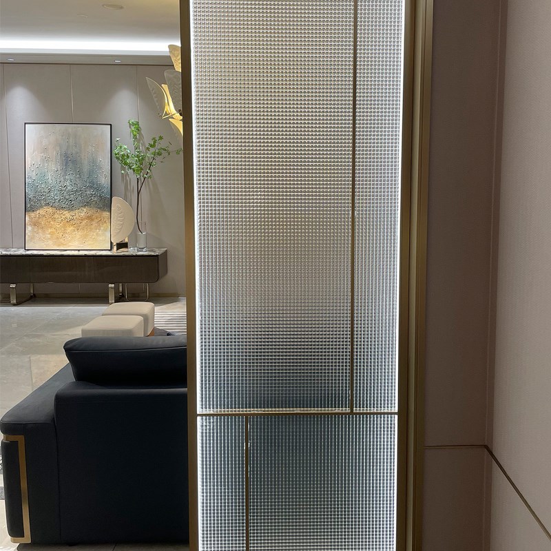 超白水晶纹小方格花纹钢化压花艺术玻璃隔断屏风定制磨砂油砂玻璃