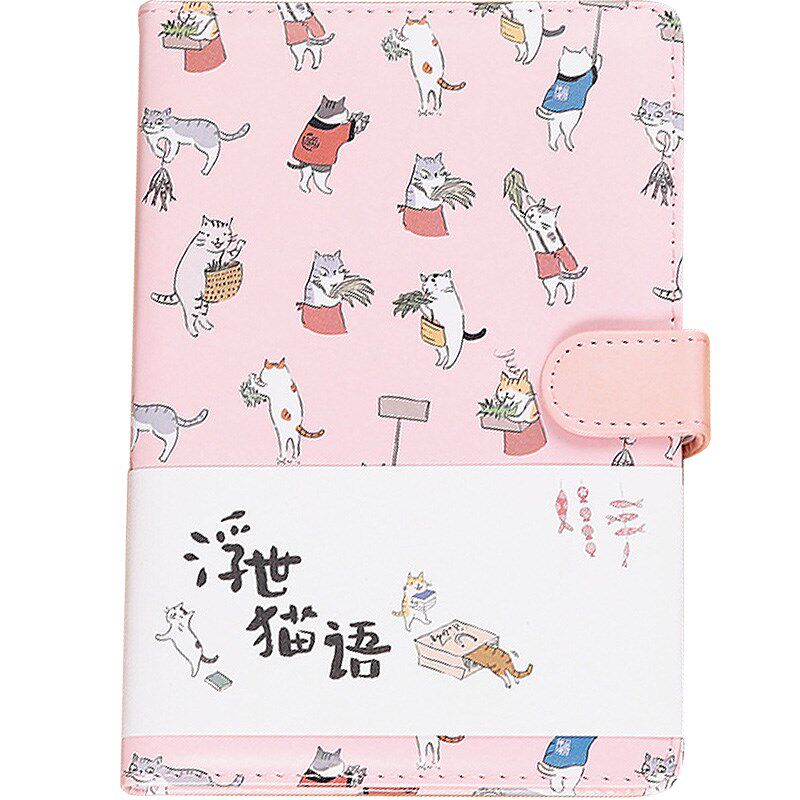 磁扣创意猫咪彩页日记本少女手帐本笔记本加厚小清新记事本子皮扣