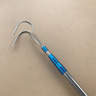 2爪3爪不锈钢搭钩蓝套杆 伸缩竿子带倒刺双搭钩 2m4米圆尖3爪勾子