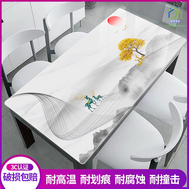 彩绘钢化玻璃桌面餐桌茶几茶台方形圆形异形彩绘图案花纹烤漆