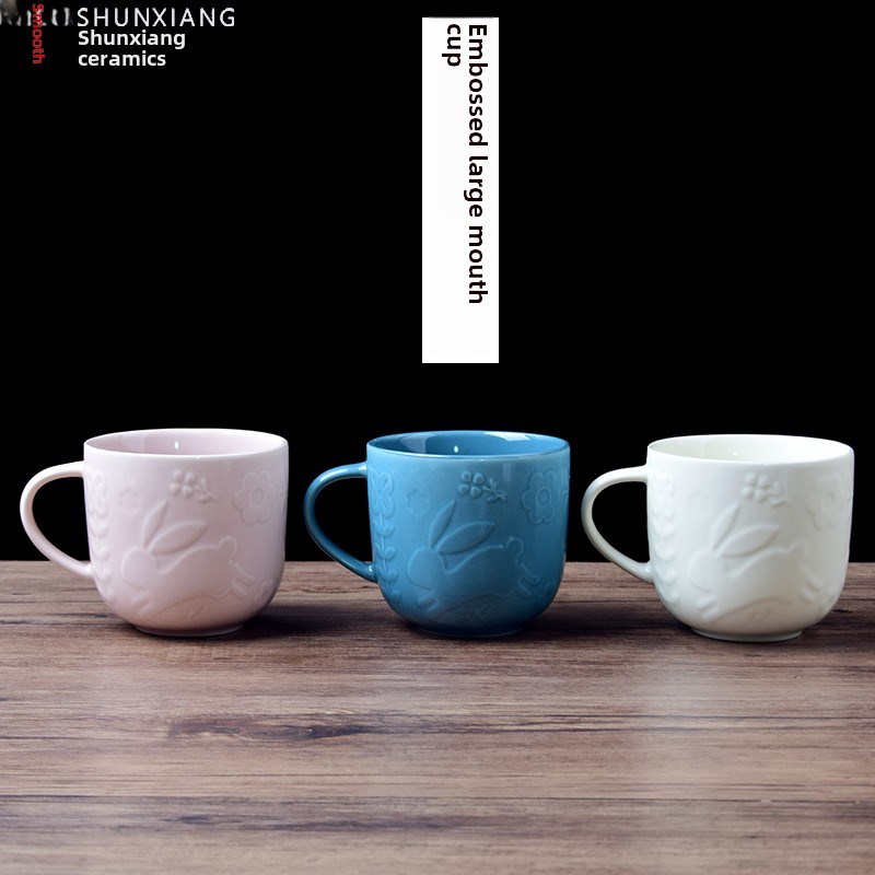 顺翔陶瓷彩色浮雕大嘴杯斯堪的纳维亚故事杯陶瓷水杯办公杯牙齿杯
