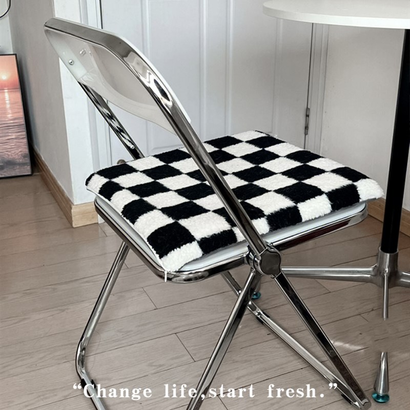 棋盘格坐垫屁垫羊羔绒椅子垫梳妆台蒲团办公垫子沙发餐椅垫冬