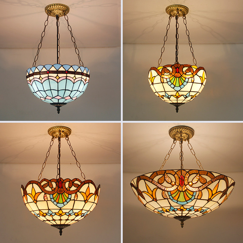 玻璃工艺灯直销地中海欧式田园走廊吊灯卧室餐厅灯书房玄关反吊灯