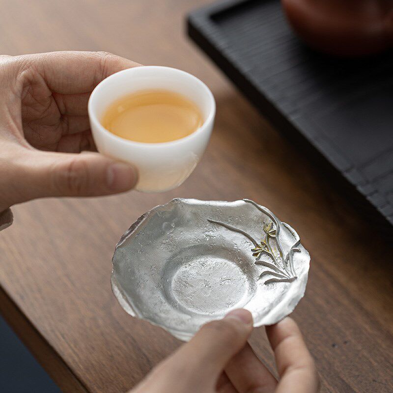 锡杯垫防滑隔热垫杯托家用中式会客茶道配件杯垫茶杯底座功夫茶具