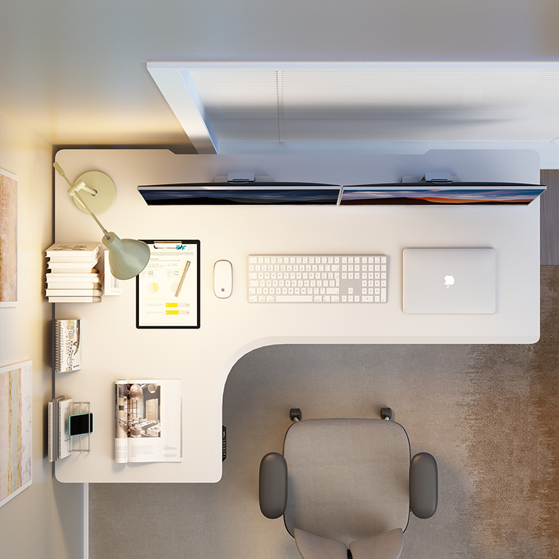 普格瑞司电动升降桌家用L型书桌办公拐角桌人工作台转角电脑桌