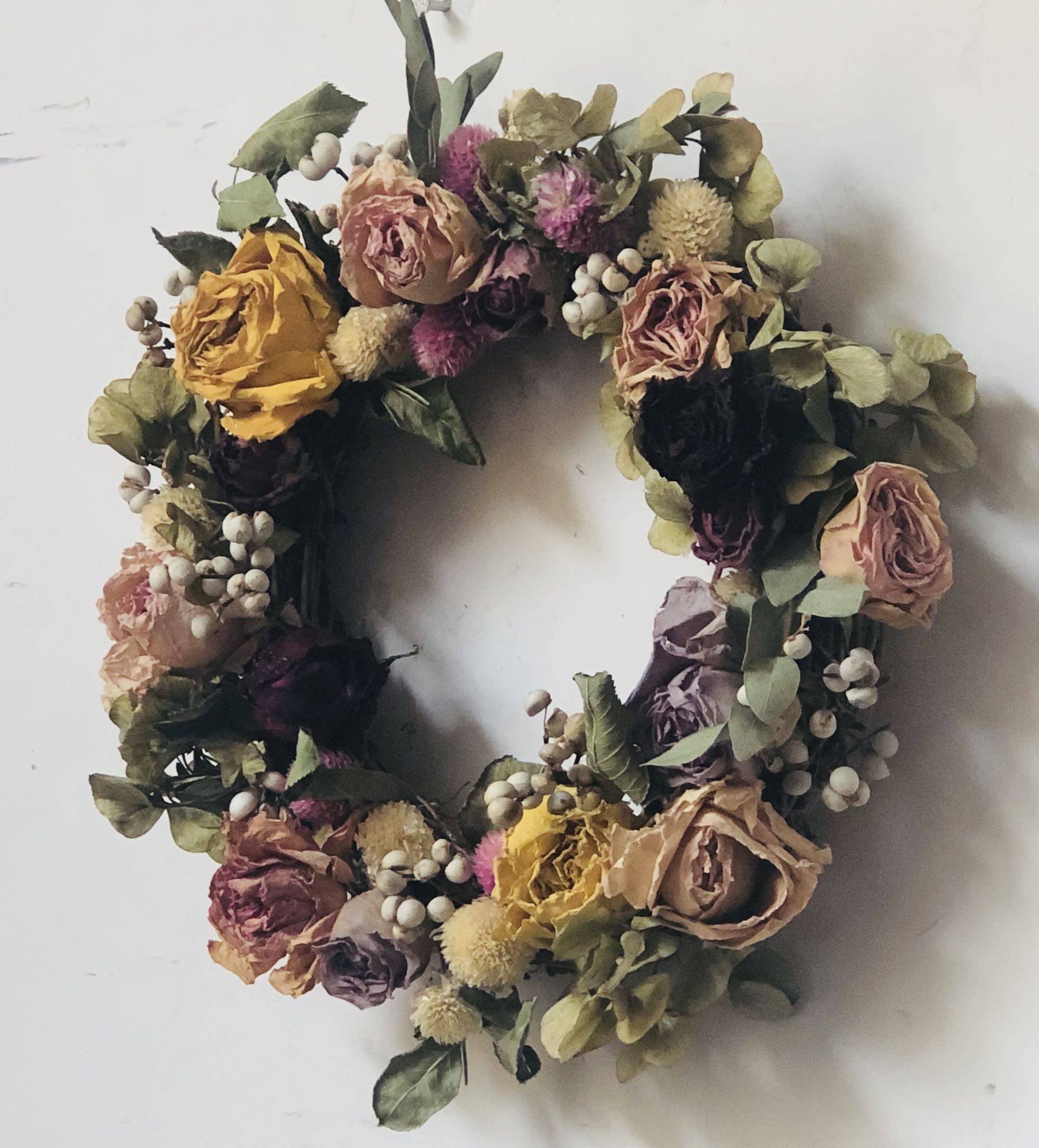 天然玫瑰进口白果绣球花环壁饰墙面装饰影楼艺术拍摄背景道具干花