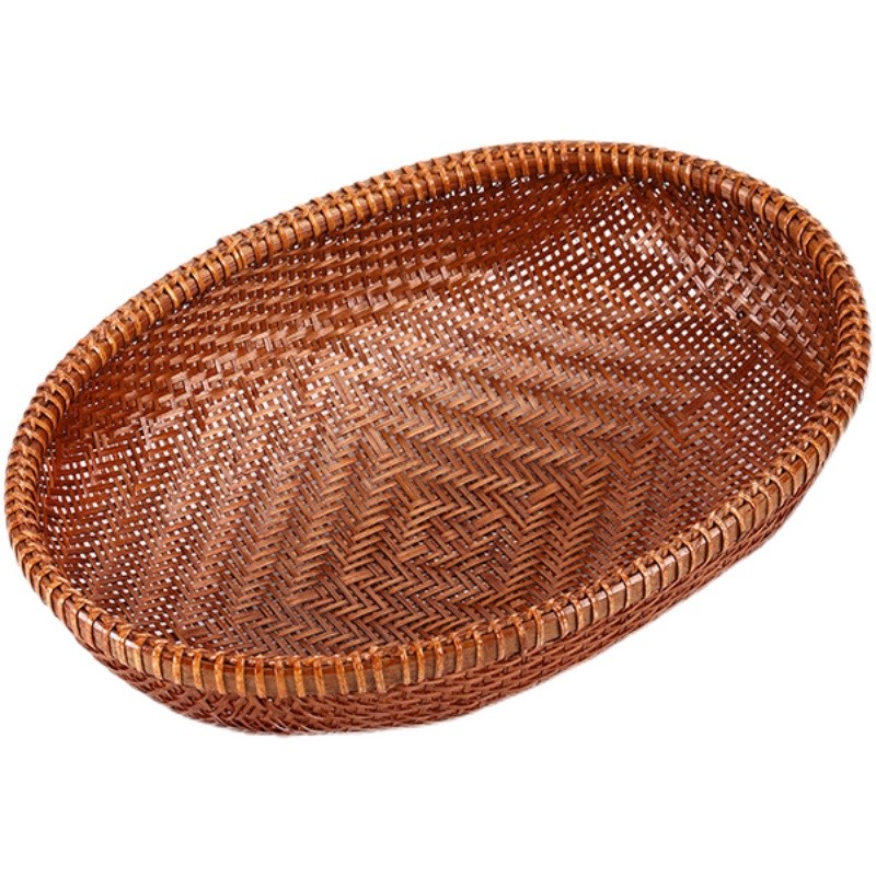 手工竹编收纳盒复古筐大漆无孔圆簸箕水果篮子茶道点心馒头收纳筐