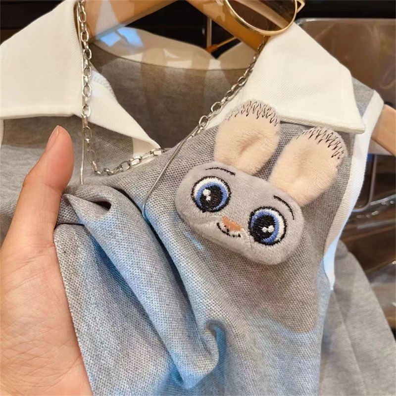 女童jk兔子警官套装2024洋气POLO领无袖上衣百褶裙子学院风两件套