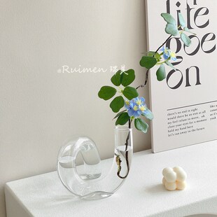 创意弯曲设计艺术摆件花器水养插花玻璃花瓶客厅餐桌装饰品高级感