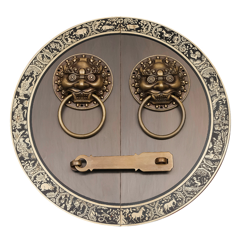 包邮中式明式仿古大门纯铜拉手兽头门环复古圆形把手对开门铜配件